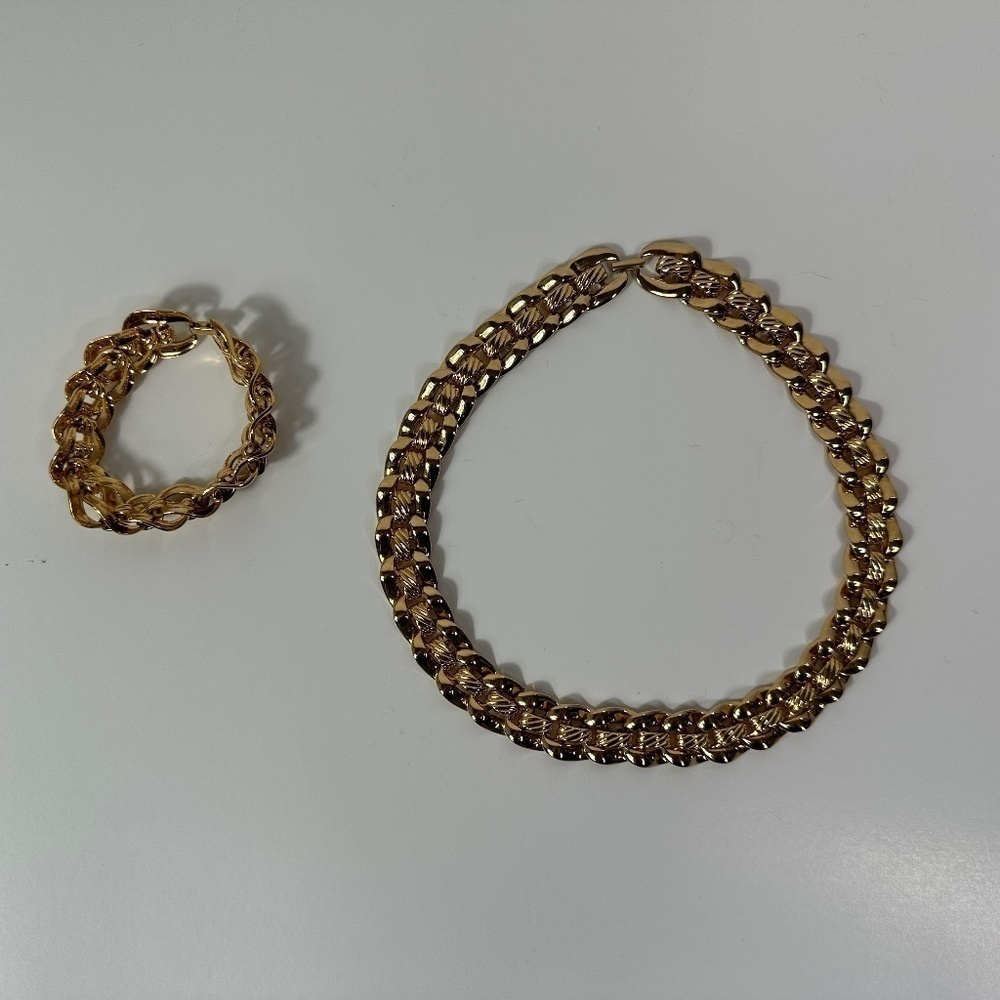Vintage Napier Chunky Necklace & Bracelet Set, Gold Tone, Pat 4.4774.743